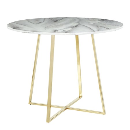 LUMISOURCE Cosmo Dining Table in Gold Metal and White Marble Top DT-COSMO2 AUWMB